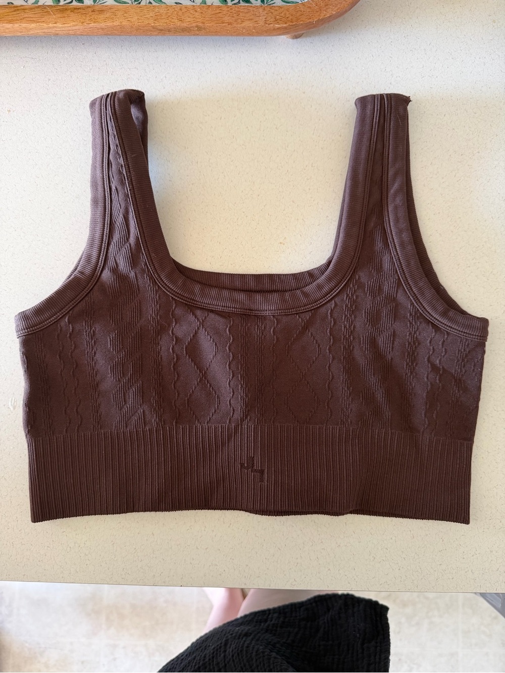 JoyLab Brown Ribbed Square-Neck Crop Tank - Picture 3 of 4